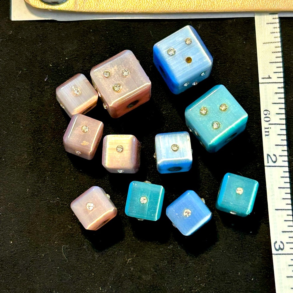 Bulk dice cubes for necklaces. 11 pieces multi color